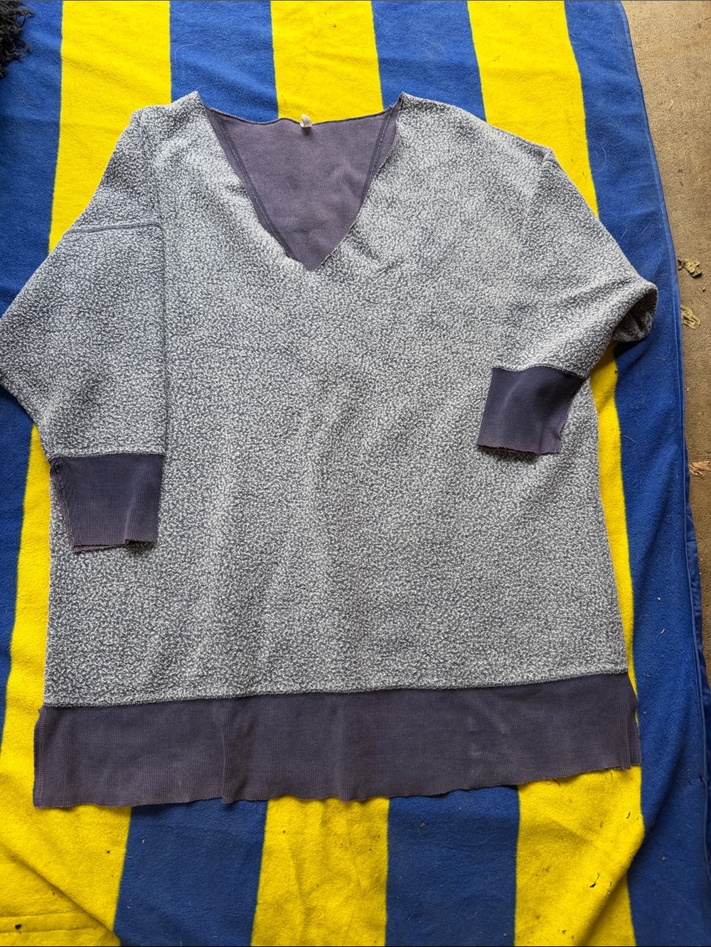 Free People Two-Tone Gray V-Neck Pullover Sweatshirt